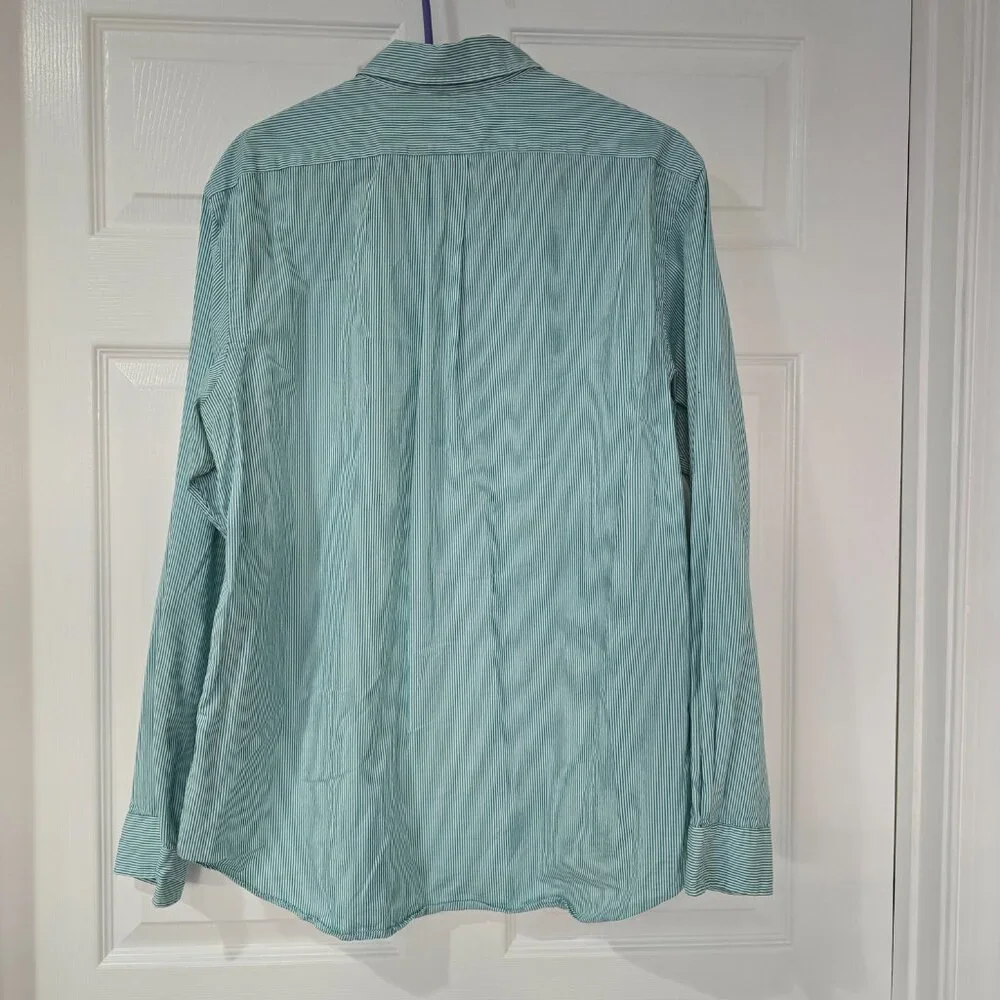 Ralph Lauren Men's Button Up Dress Shirt Green White Stripe Pony Logo Size XL‎